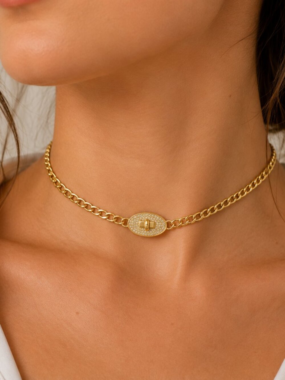 Fossil Gold Tone Iconic Glitz Choker Necklace